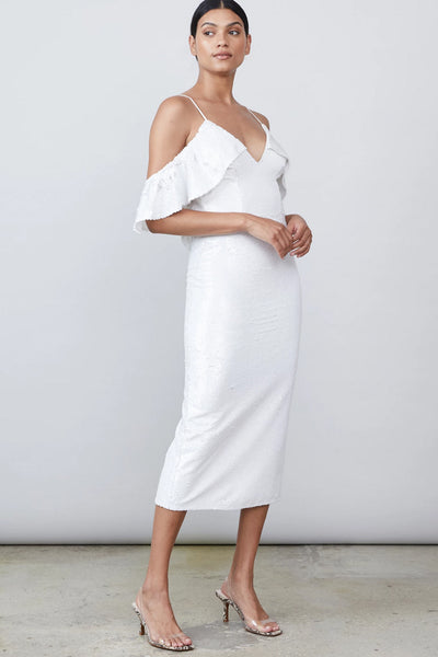 Audrina White Sequin Midi Dress by Allen Schwartz - FINAL SALE