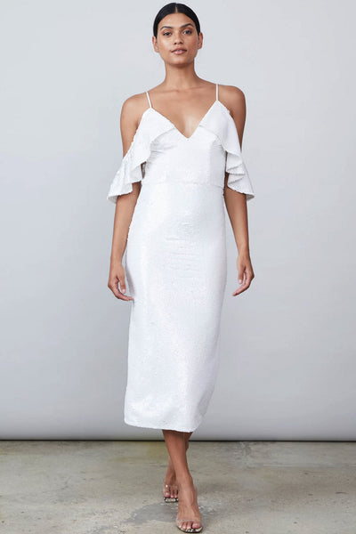 Audrina Off The Shoulder White Sequin Dress Allen Schwartz
