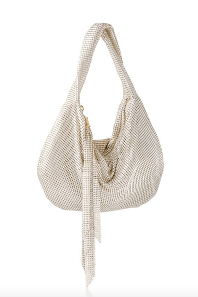 Marisol Mesh Hobo Bag in Pearl by Whiting and Davis - RENTAL